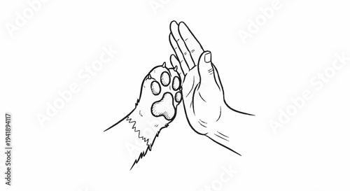 Human Hand High Fiving Dog Paw.