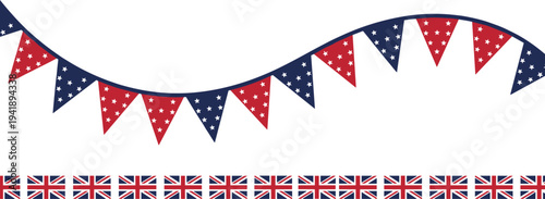Cartoon patriotic flags with American star pennants and British Union Jack in festive celebration design