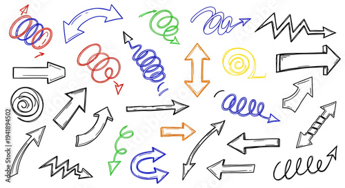 A collection of various colorful arrows and swirling shapes are illustrated.