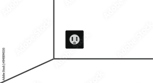 A black electrical outlet with two vertical slots and a round hole