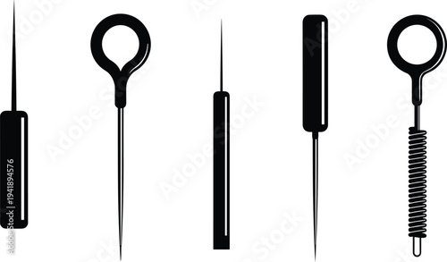 Vector Illustration of Five Acupuncture Needle Types Showing Different Handle Designs for Therapy and Practice