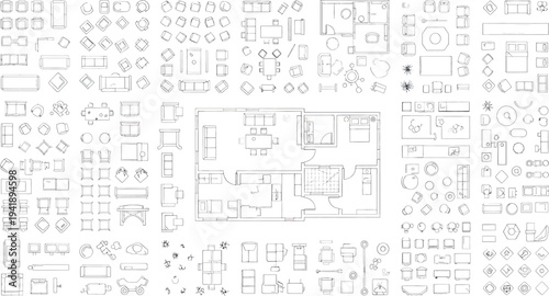 A blurry architectural blueprint image isolated on transparent background