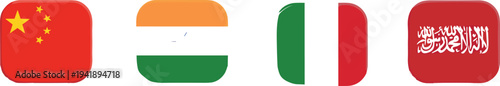 Vector Illustration of Four National Flags Including China, India, Italy, and Saudi Arabia for Cultural Concepts