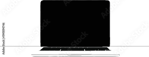 A black laptop with a visible keyboard and screen