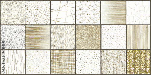 Collection of elegant and intricate patterned papers with subtle gold and cream tones, 2026.
