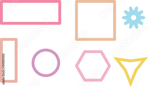Minimalist geometric hollow shapes set with soft pastel colors and rounded outline borders