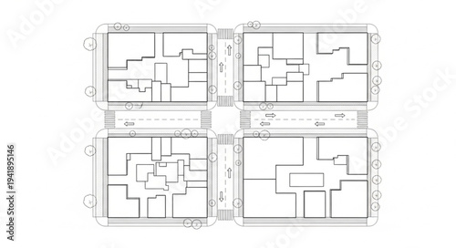 Architectural Floor Plans - Four Unique Layouts for Residential Buildings.