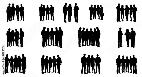 Silhouetted Groups of People in Various Poses and Arrangements.