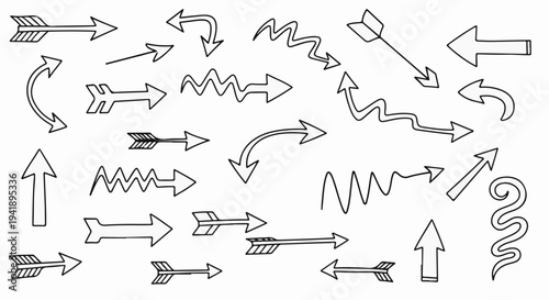 A collection of hand-drawn arrow shapes pointing in various directions, with different styles