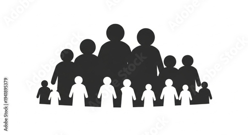 Silhouette of a large family group standing together.