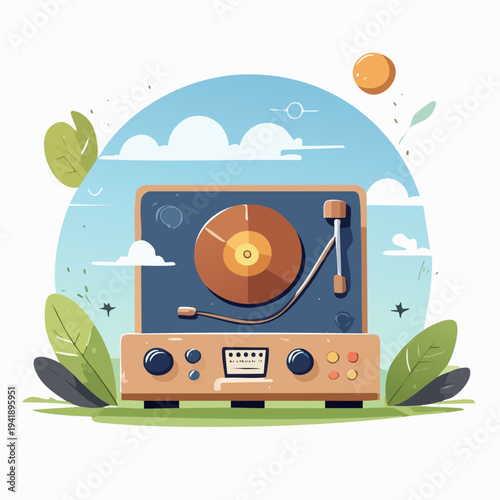 Vintage Record Player with Vinyl.