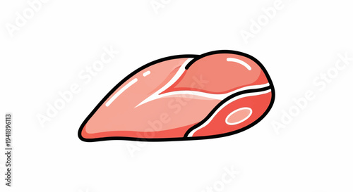 A cartoon-style drawing of a raw chicken breast with bold outlines and shading