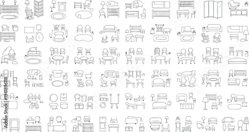 Isolated on transparent background a low resolution image of various technical drawings and diagrams