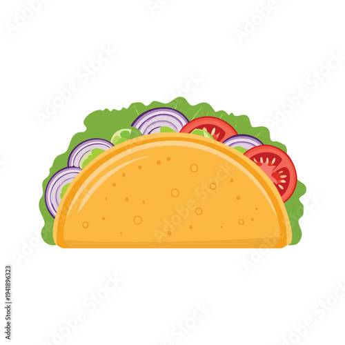 Taco with fresh vegetables on white background