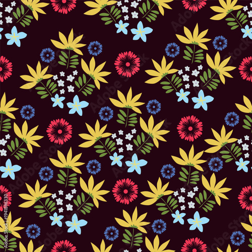 Vintage seamless floral pattern. Liberty style background of small pastel colorful flowers. Small flowers scattered over a white background. Stock vector for printing on surfaces