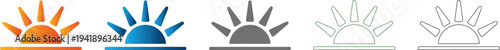Sun rays horizon flat icon set symbol