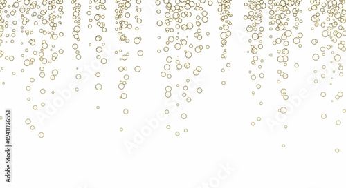 A cascade of golden circles against a pristine white background, resembling falling bubbles