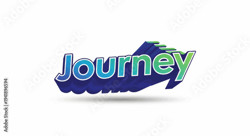 3D text graphic with the word "Journey" in blue-green gradient, casting a shadow