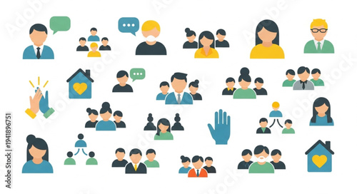 Diverse Group of People Icons Representing Community and Collaboration.