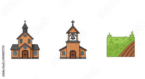 Charming wooden churches with green landscape elements