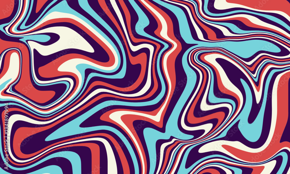 Obraz premium Dynamic retro swirl pattern with vibrant fluid lines creating an abstract psychedelic marbling effect, perfect for contemporary backgrounds and graphic design projects