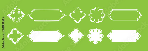 Collection of oriental style islamic vector shapes. Arabic label frames. Ramadan Vintage Pattern. Elegant Muslim Architectural Element with Golden Accents for Festive Celebrations.
