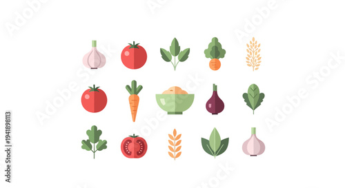 Fresh vegetable icons collection featuring flat style design