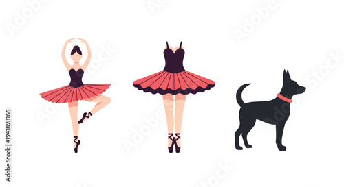 Elegant ballerinas and dog silhouette: dance meets graceful companionship