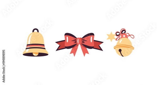 Festive holiday designs featuring bells and bow in vintage style