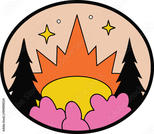 Burning match and fire illustration