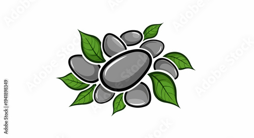 A cluster of smooth grey stones nestled amongst vibrant green leaves