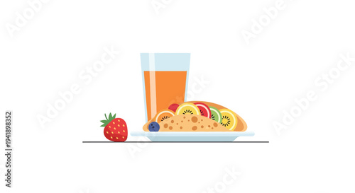 Healthy breakfast: fresh juice and fruit-filled crepes