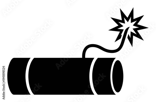 Black Silhouette of a Dynamite Stick with a Lit Fuse and Explosion Symbol