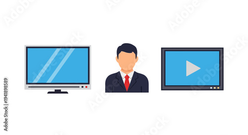 Digital media concept with person and screens in flat style