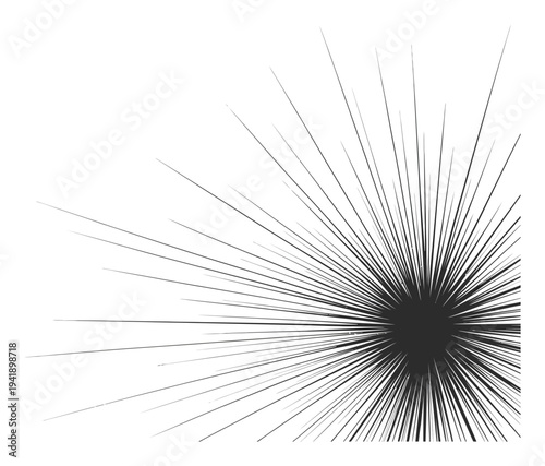 Abstract Burst of Black Lines Radiating from a Dark Center on a White Background