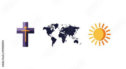 Faith, world connection, and sun: global concepts in flat design