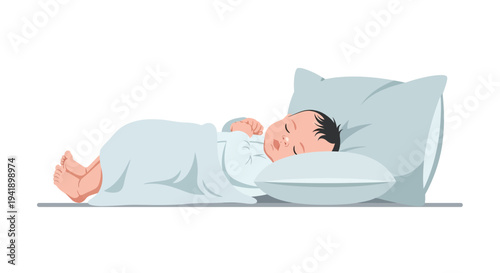 Peaceful sleeping baby on a pillow in minimalist style