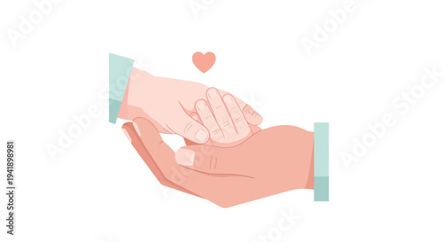 Heartfelt connection: parent and child hands with heart symbol in minimalist design