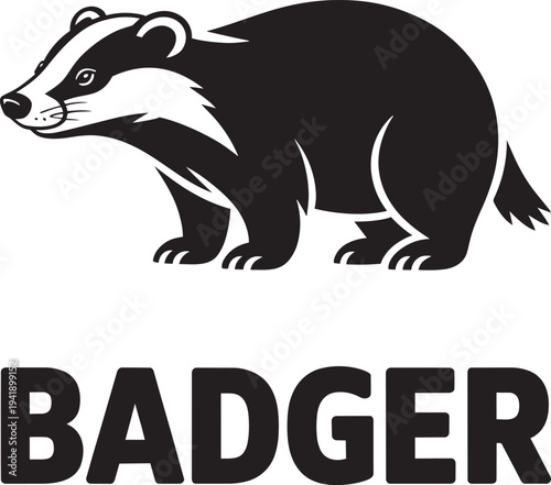 Badger in silhouette isolated on transparent background vector art animal illustration