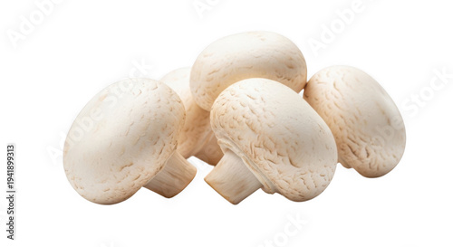 A group of fresh white button mushrooms isolated on transparent background