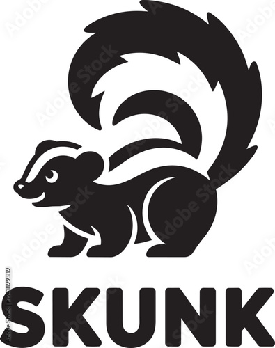 Black silhouette of a skunk icon on transparent background with skunk text below