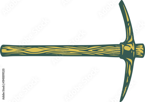 Green and Gold Pickaxe Icon for Mining Industry