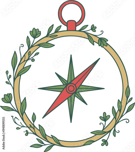 Vintage Compass with Floral Wreath Guiding Life's Journey