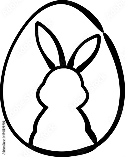 Hand-drawn spring bunny line art clipart.
Easter bunny doodle inside egg flat vector illustration.
Minimalist Easter bunny sketch design.
Transparent background. SVG.
