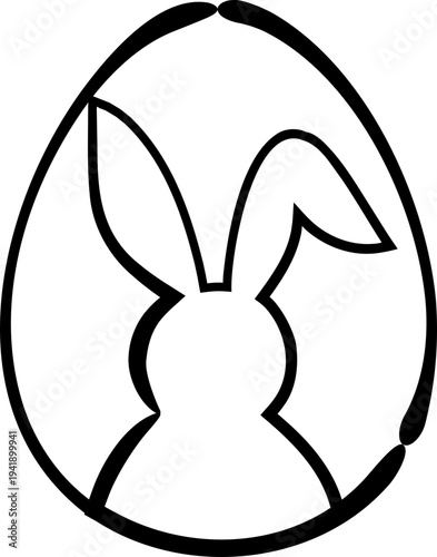 Hand-drawn spring bunny line art clipart.
Easter bunny doodle inside egg flat vector illustration.
Minimalist Easter bunny sketch design.
Transparent background. SVG.