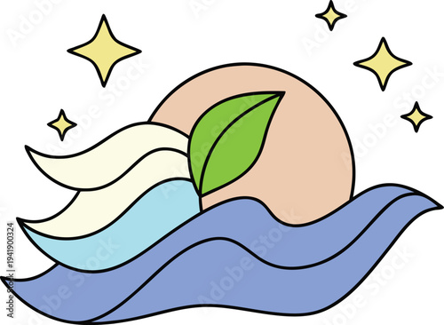 Vector illustration of an apple tree with abstract nature background