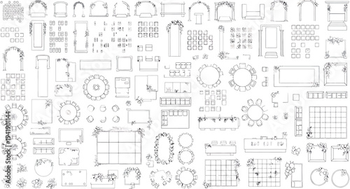 Isolated on transparent background architectural blueprint with various technical drawings and schematics