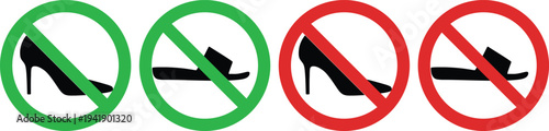 Image depicting the allowed and prohibited types of footwear in a specific area.