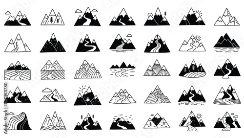 Mountain icons in various styles.