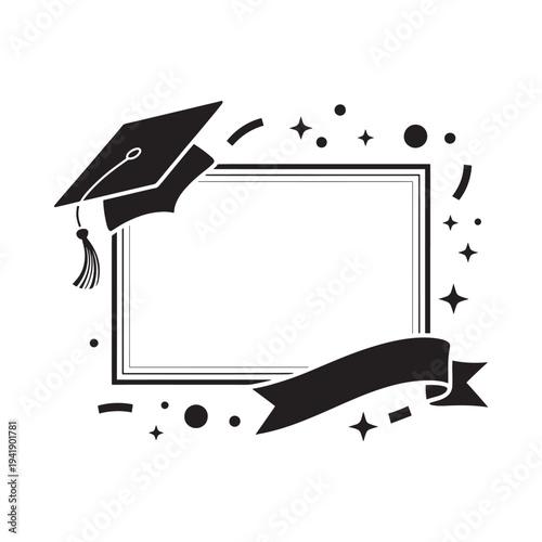 Graduation cap ribbon and frame with celebratory star elements
